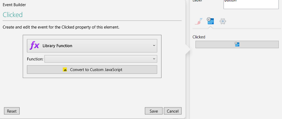 Picture showing Library Function selected in the Event builder pop-up.